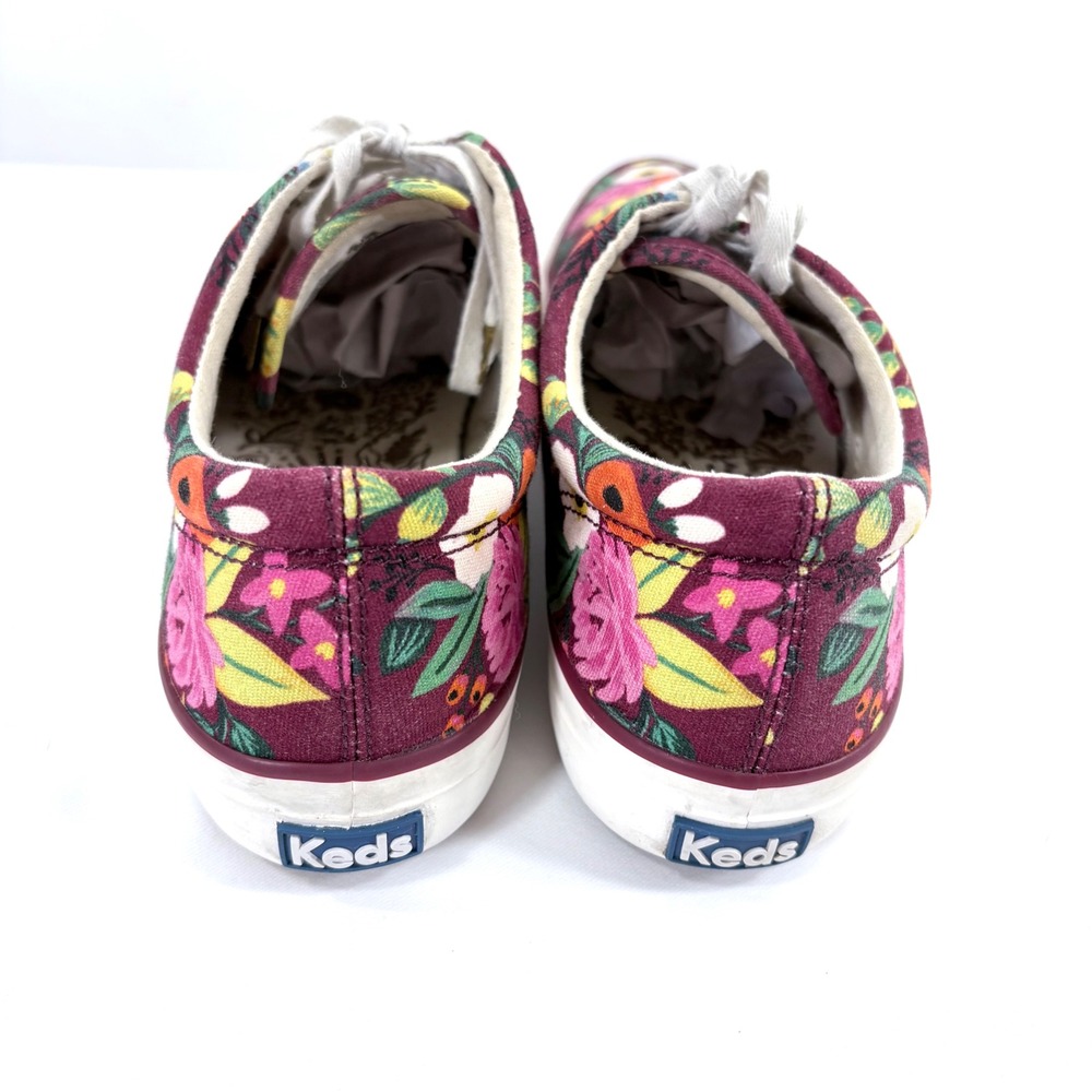 Keds Rifle Paper Co Champion Sneakers Burgundy Floral Canvas Low Top WH59881 - Picture 3 of 8